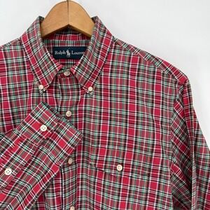 Polo Ralph Lauren L/S Oxford Shirt Mens Medium Red &‎ Green Plaid Button Front